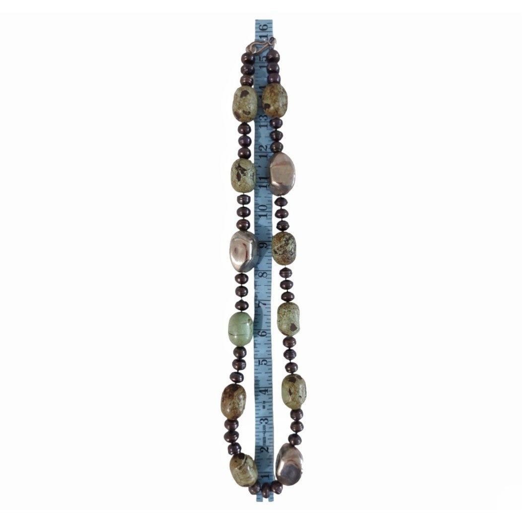 Chunky Jasper Stone Statement Necklace Organic Stones Beads Southwestern Silver
