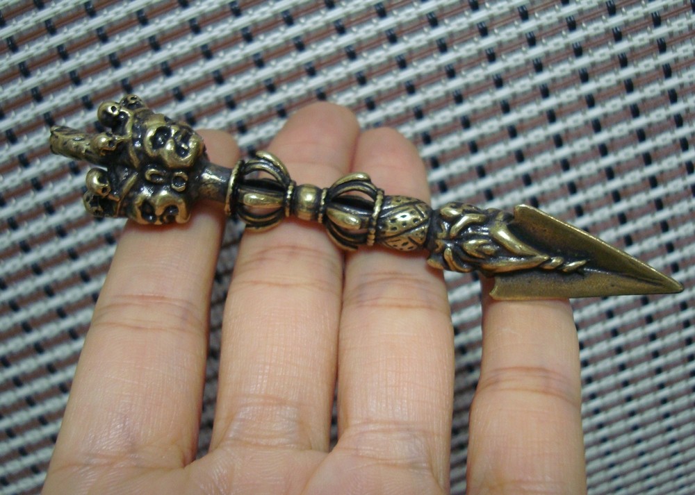 Vintage Style Pure Brass Faces Vajrakilaya Charm Pendant for Home and Bags Decor