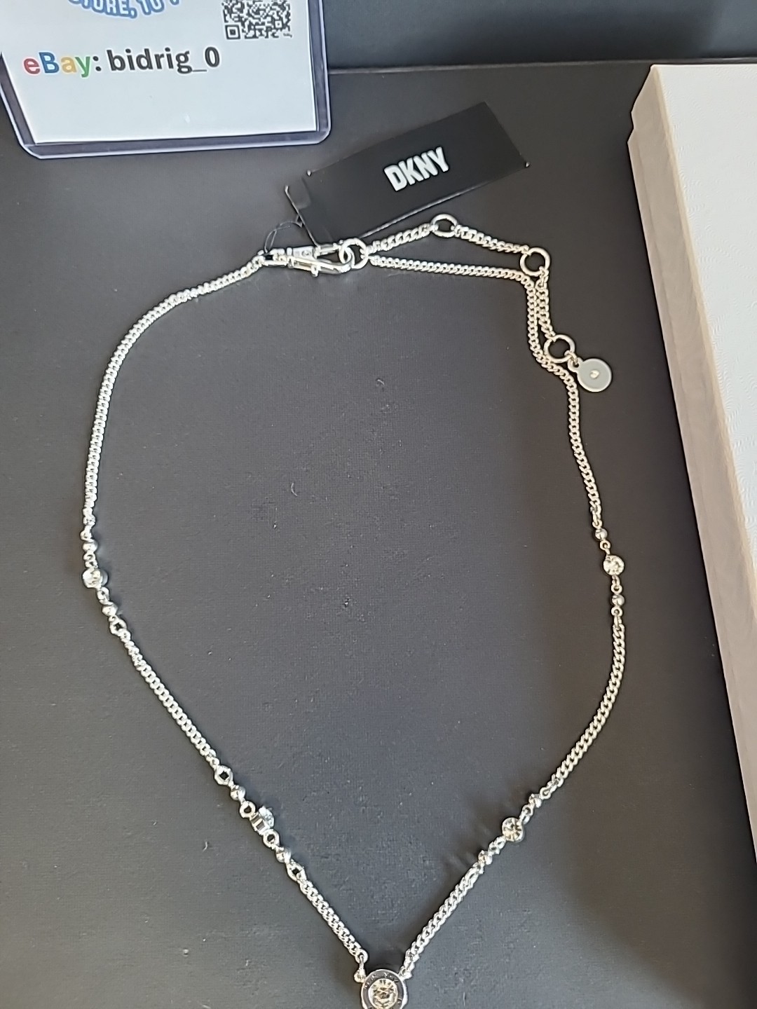 DKNY Logo Crystal Station Y-Necklace – 16in + 3in Extender- IN A GIFT 🎁