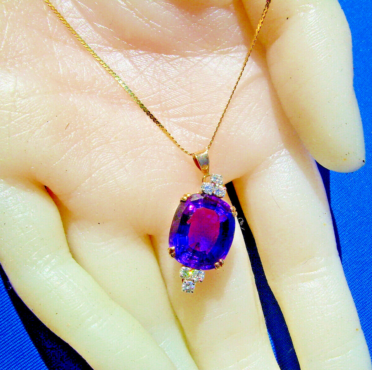 Original EARTH MINED AMETHYST DIAMOND Deco Style Necklaces SOLID 14K GOLD 20″ in