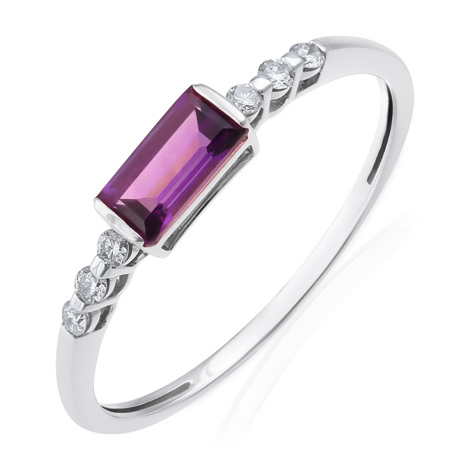 0.35 Tcw Emerald Cut Amethyst Diamond East West Bezel Ring 9K Yellow Gold Gift