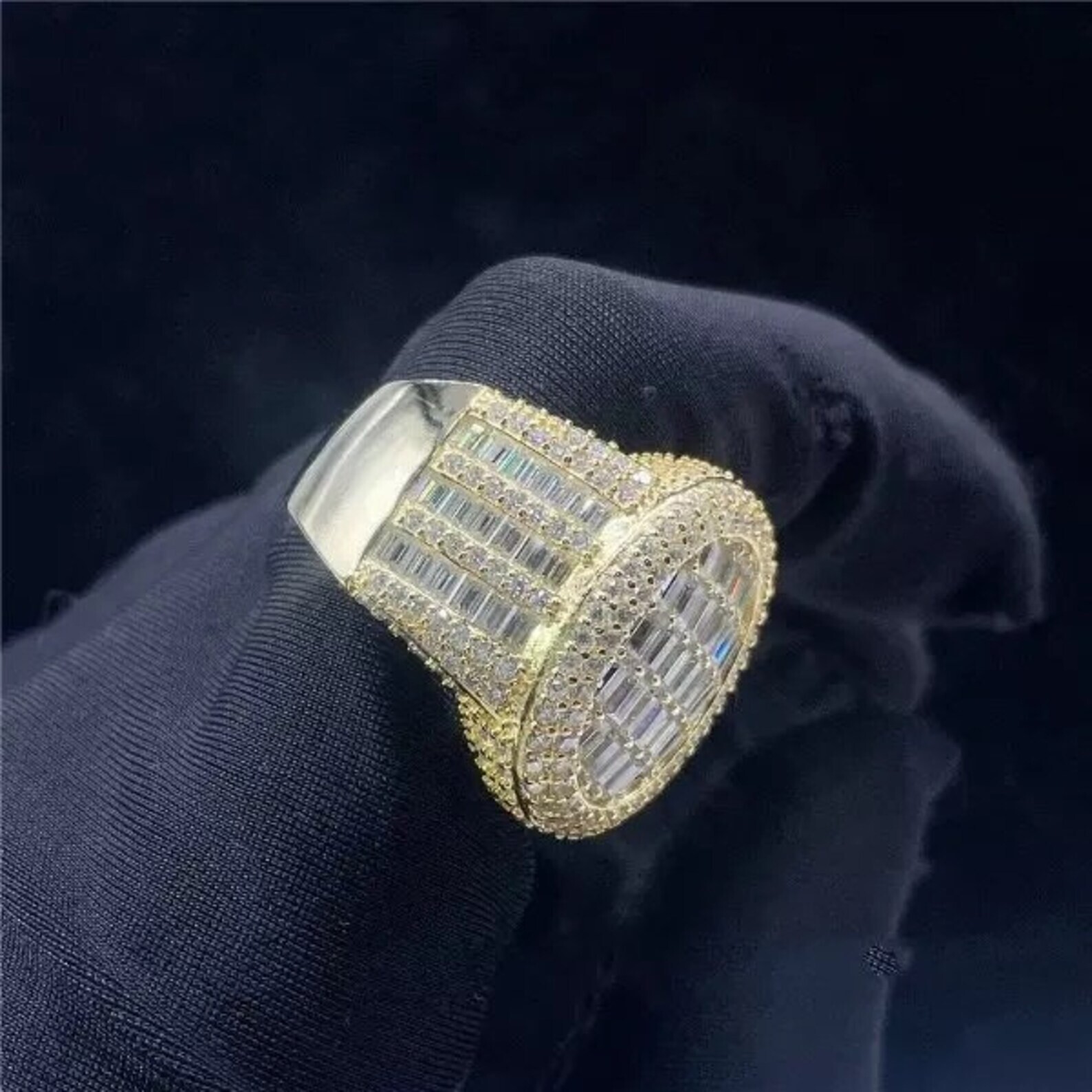 VVS Moissanite 925 Starling Silver Baguette Mens Ring REAL Silver Passes Tester
