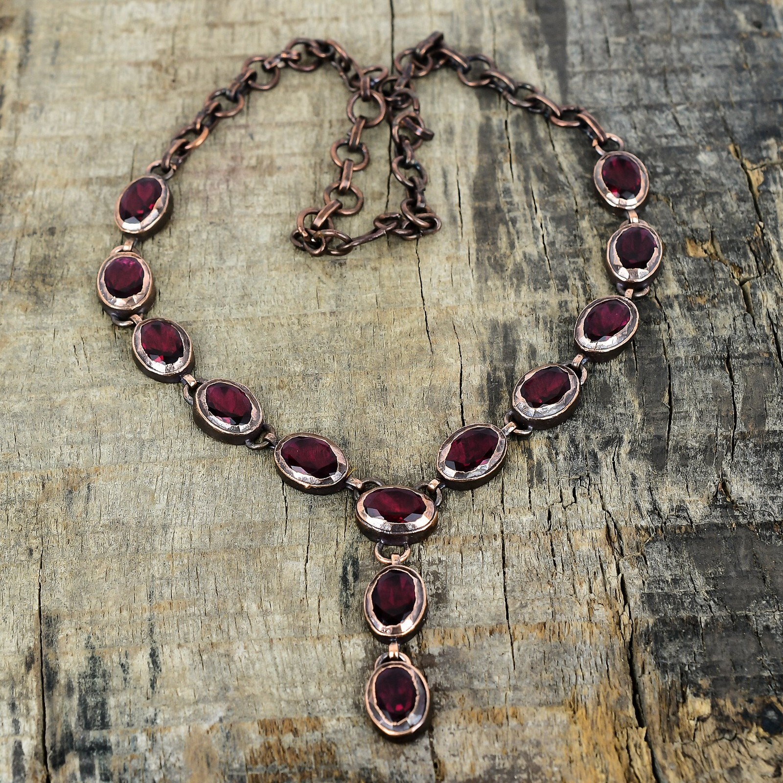 Valentines Deal Natural Rubellite Copper Electroformed Chain Necklace Jewelry