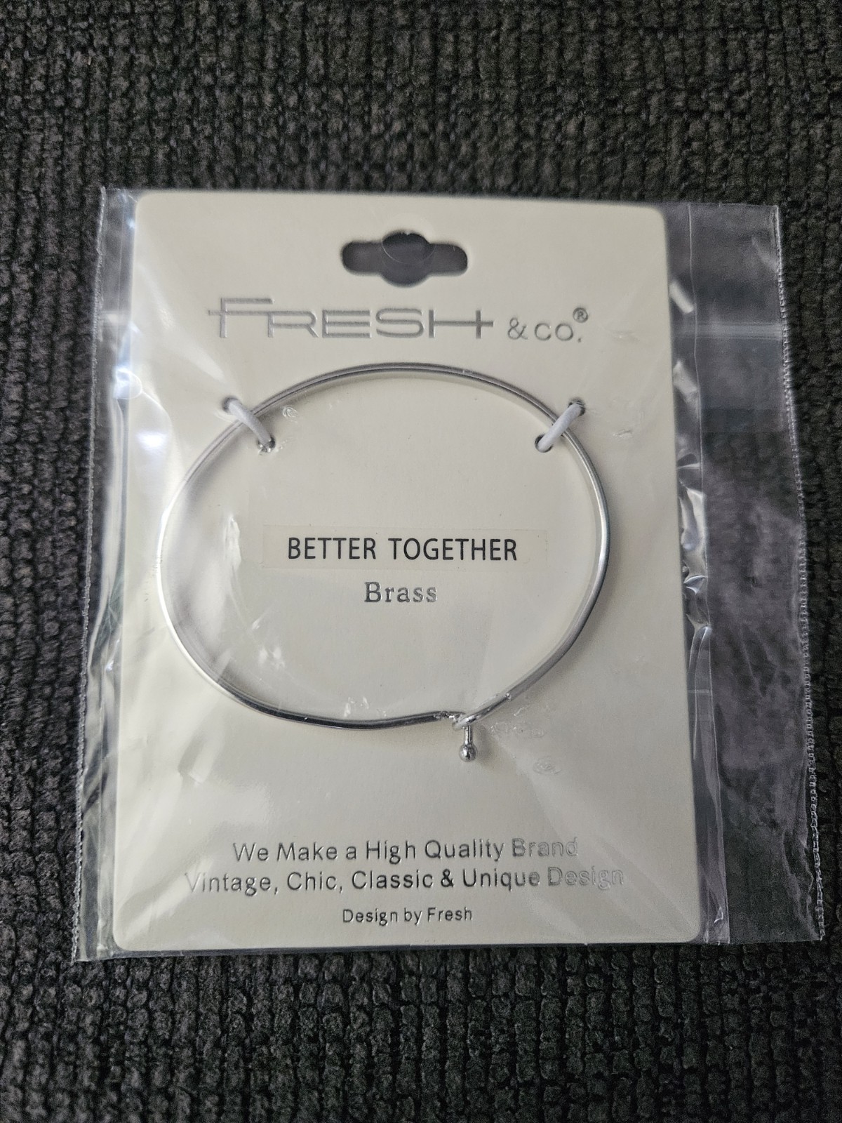 New Fresh And Company” Stronger Together” Brass Bracelet Silver. A5
