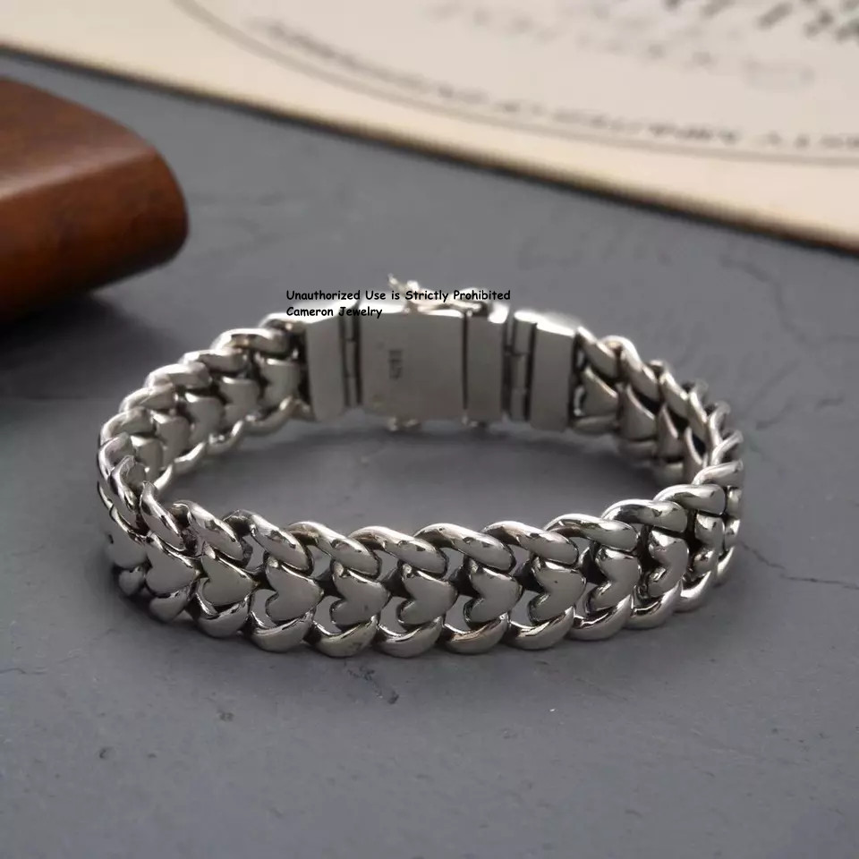 Pure S925 Sterling Silver Chain Men 16mm Curb Link Bracelet 87-88g 8.26inch L
