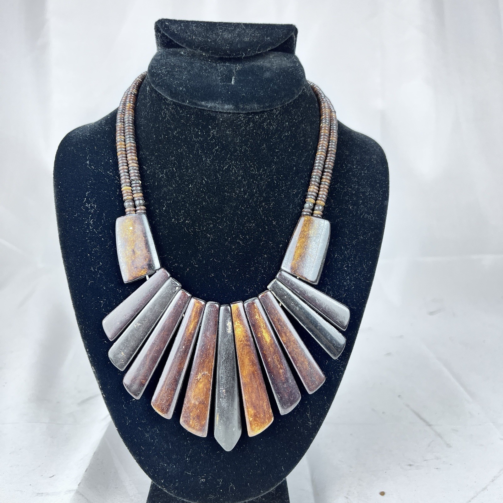 Vintage Bakelite Dark Amber Beaded Graduated Paneled Necklace 93g Scarce