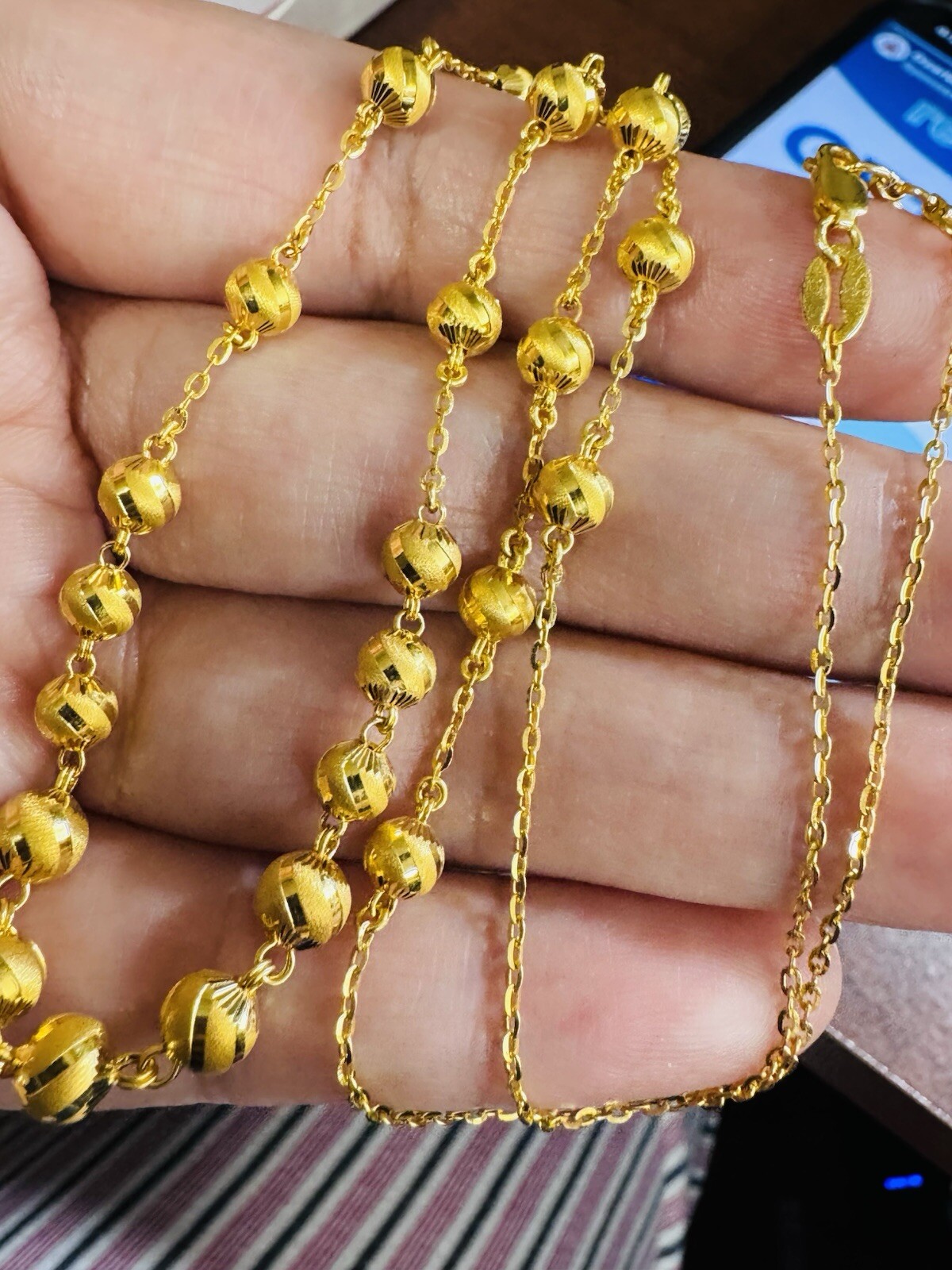 Women’s 22K 916 Yellow Real Gold Balls Beads Chain Necklace 20 Inch 11.93g