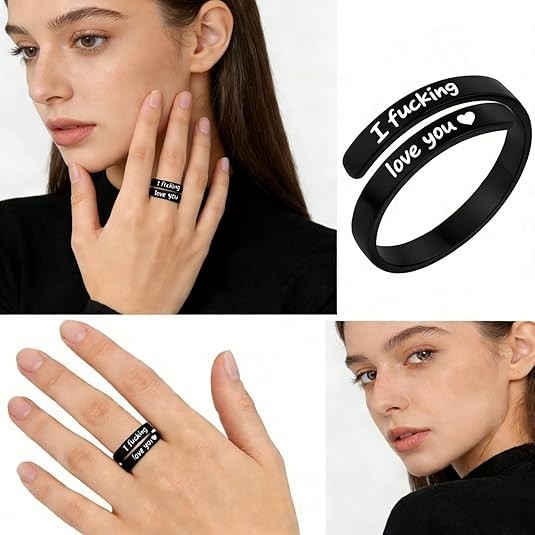 I Fcking Love You Ring, Stainless Steel Engraved Inspirational Words Heart Open