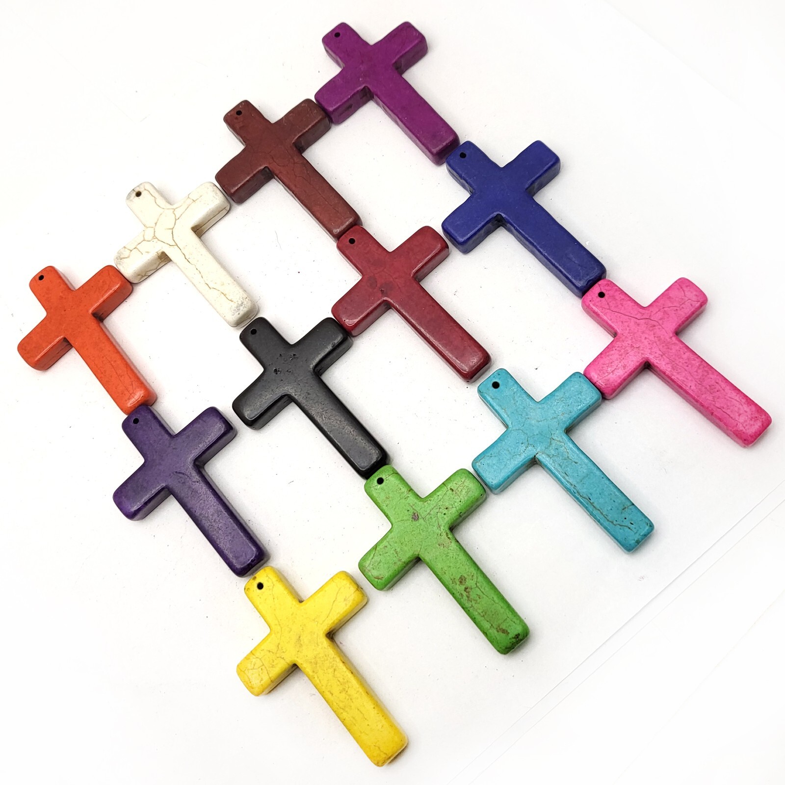 2.5″ Cross Pendant Howlite Turquoise Cross Decor Necklace Pink Blue White Orange