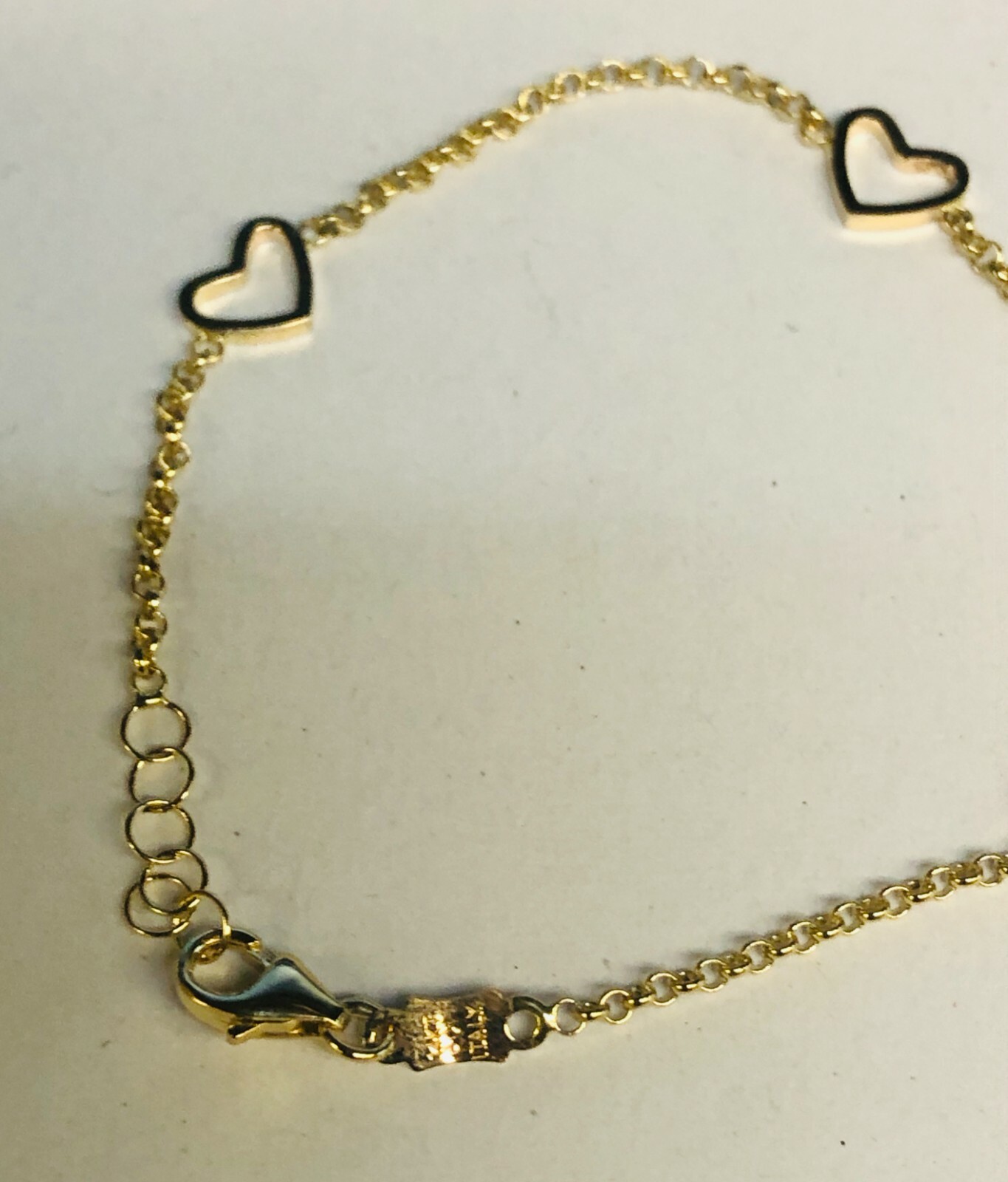 14k Yellow Gold 6″ Child Shiny Fancy Heart Bracelet with Lobster Clasp 1.4Grams