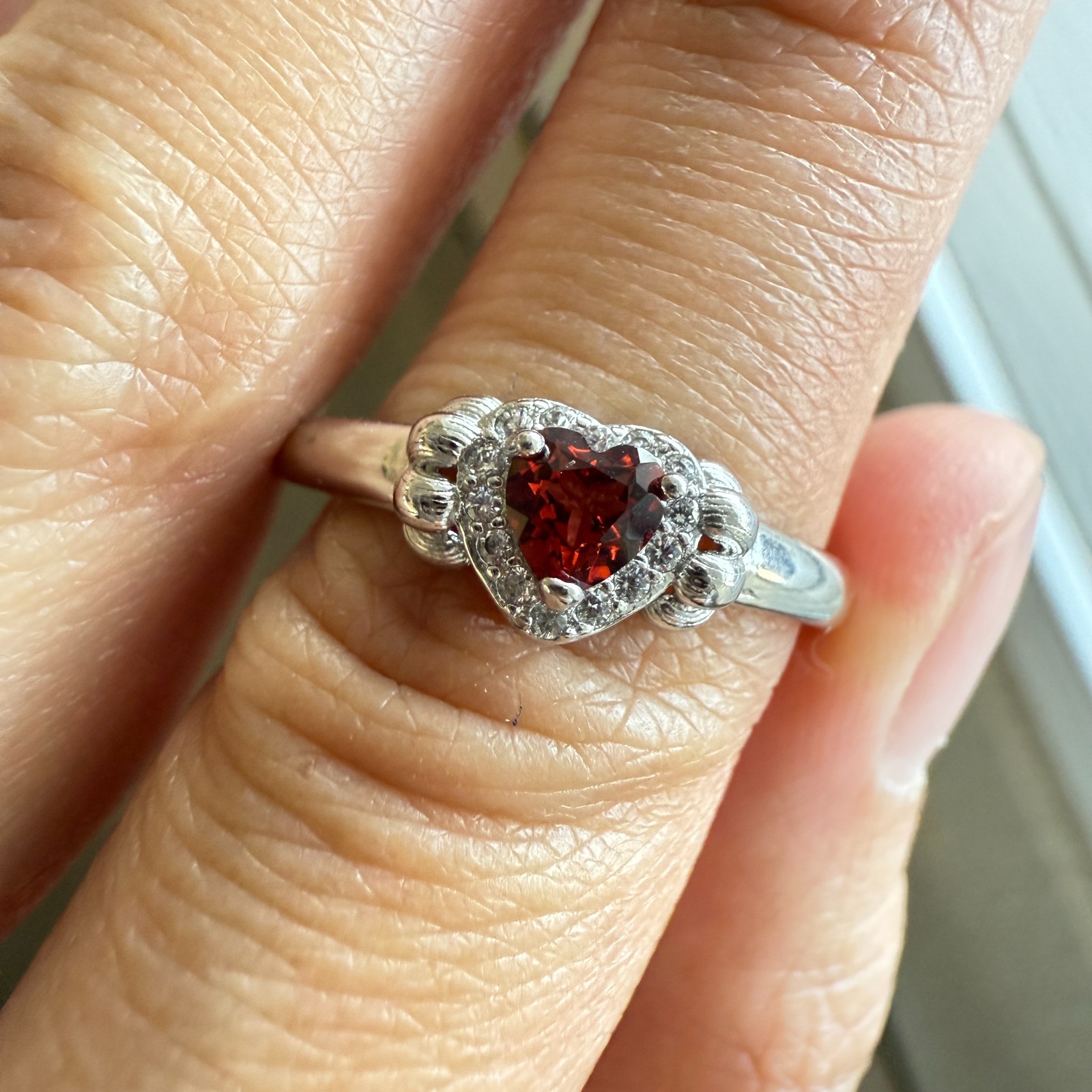 925 Sterling Silver Ring 4mm Heart Natural Rhodolite Garnet Gemstone Zircon Gift