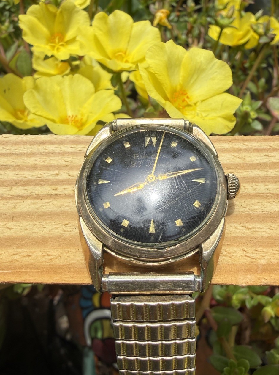 Bulova 23 Jewel Automatic Self-Winding Vintage 1950s Black Sunburst Dial