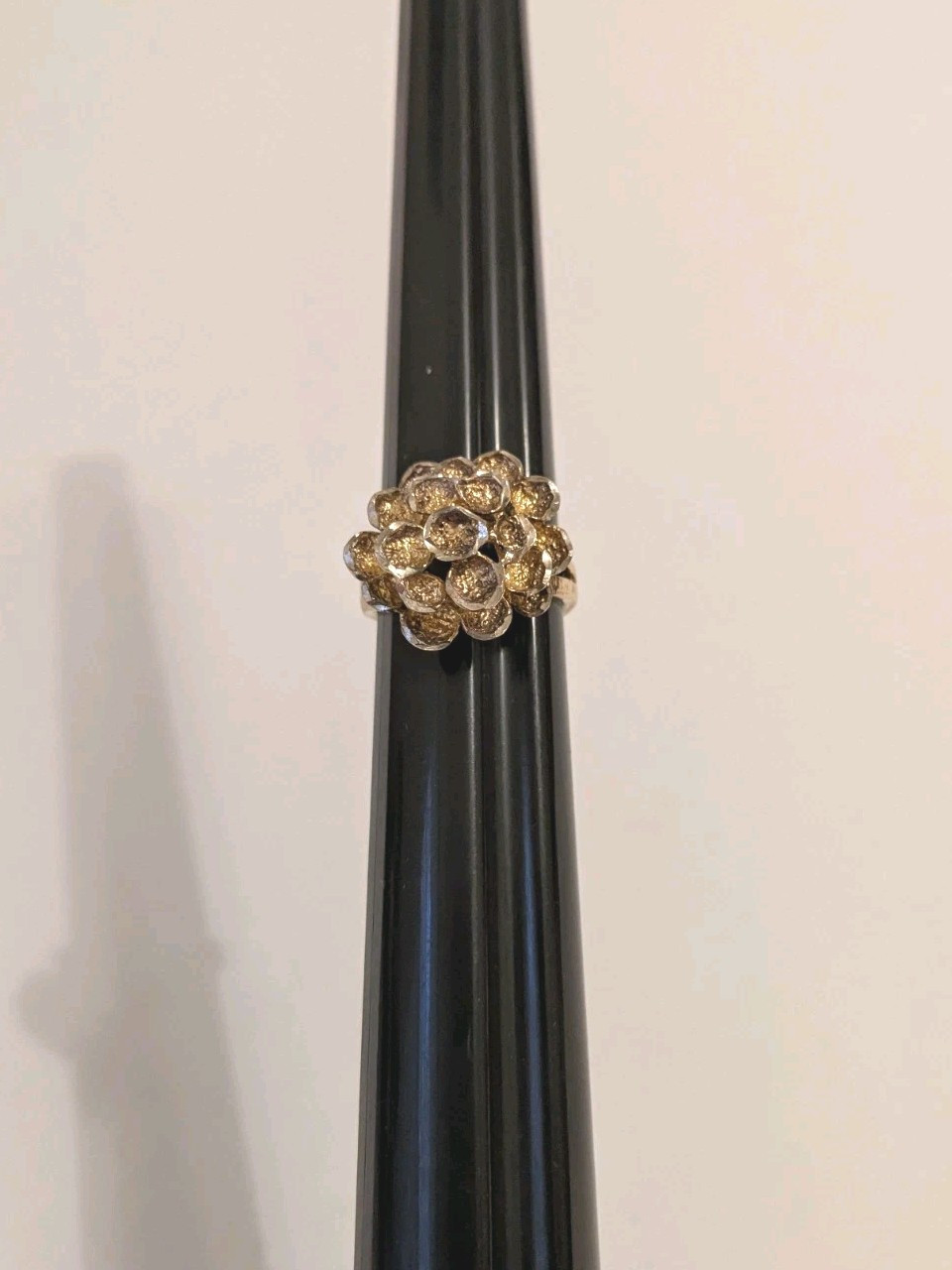 Signed M Gold Plated 925 Silver Dome Flower Nugget Style Cocktail Ring. Size 8.