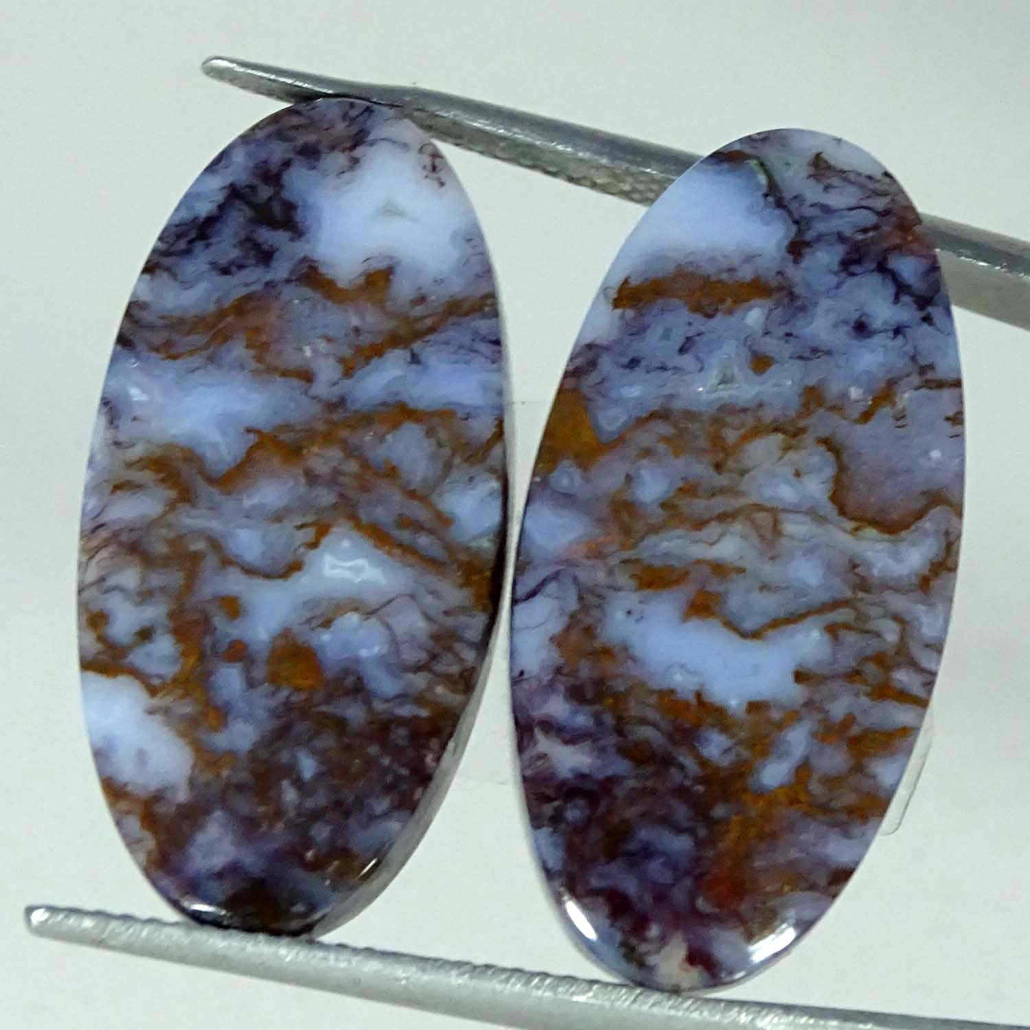 25.60Cts. 100% Natural Hungarian Agate Gemstone Oval Cabochon Pair 13X26X4MM