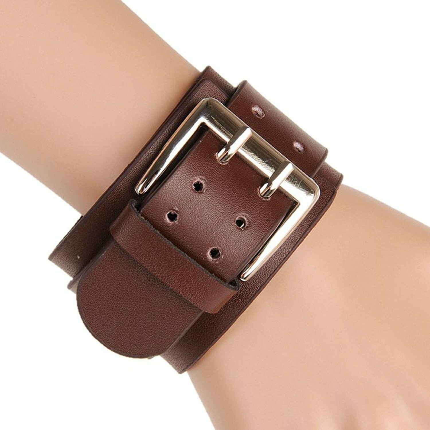 Unisex’s Men Punk Wide Leather Cuff Bangle Clasp Cool Bracelet Wristband Jewelry