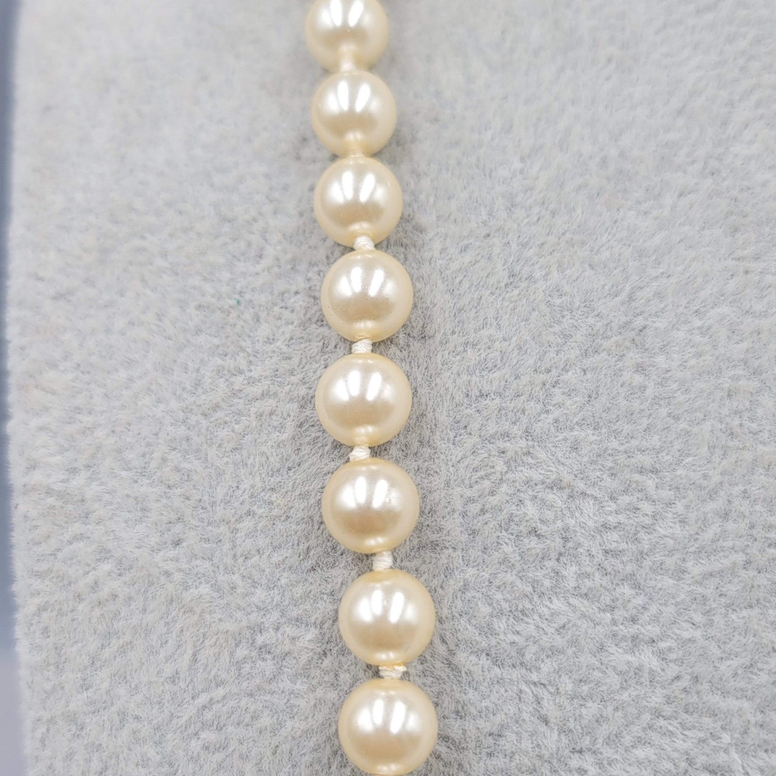 Vintage Glass Faux Pearl 8mm Bead Necklace Hand Knotted 30 in