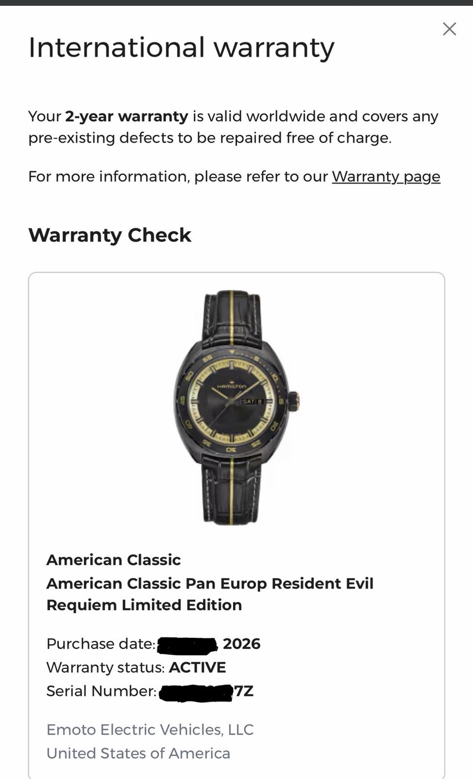 Hamilton Resident Evil Requiem Pan Europ Limited Auto Day/Date Watch w/ Box