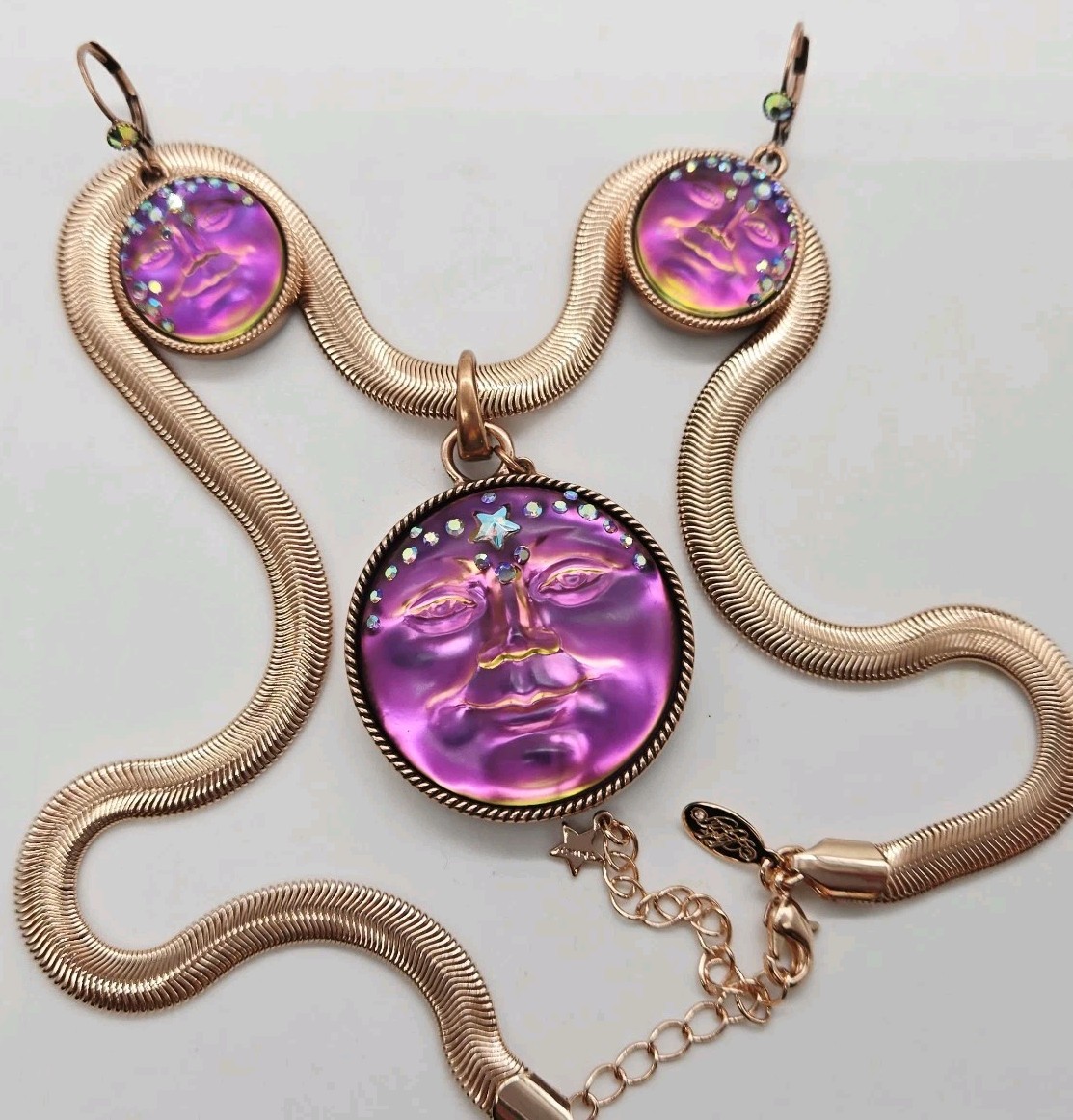 Kirks Folly Mystic Iridis Seaview Moon Compass Pendant Earrings Necklace 3pc set