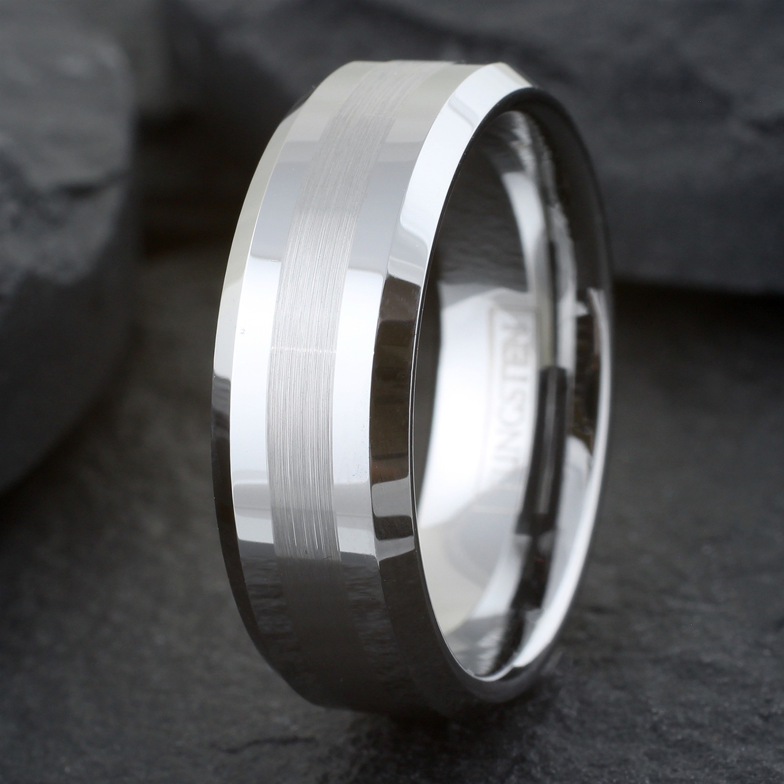 6/8mm Tungsten Carbide Men’s Half Brushed Stripe Wedding Band Ring Size 5-15