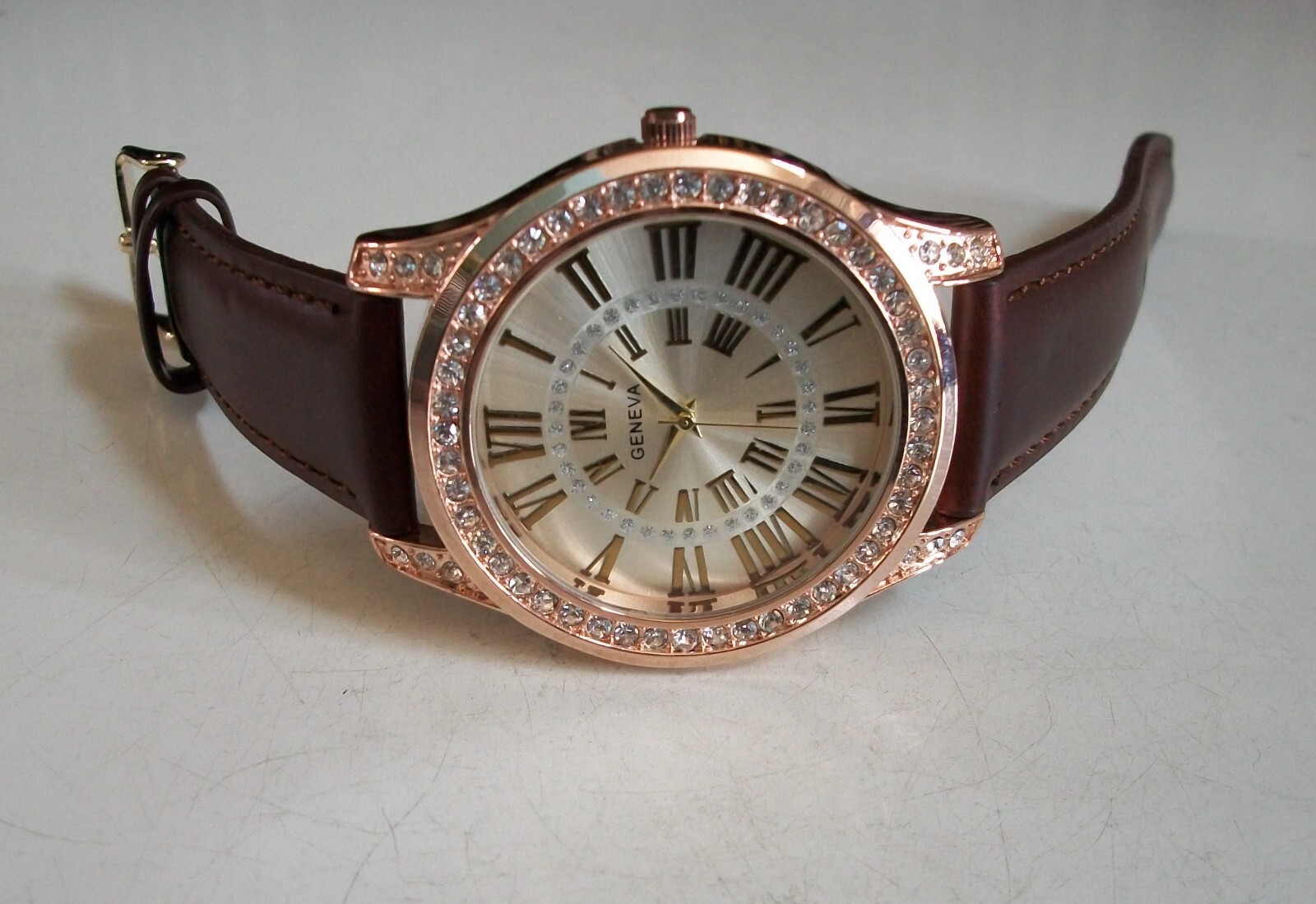 MEN STONE BROWN, ROSE GOLD & GOLD FINISH LEATHER BAND FASHION HIP HOP WATCH