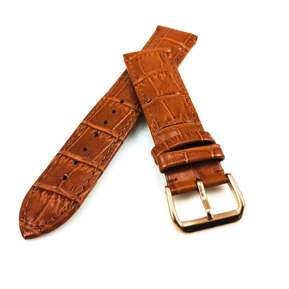 Light Brown Croco Leather Watch Band Strap Rose Gold Buckle 19mm 21mm 23mm #1074