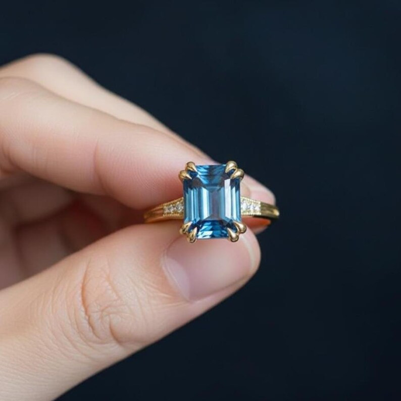 Lab Created Blue Topaz Ring, Base Metal: Brass Finish: Gold Plated, Gift