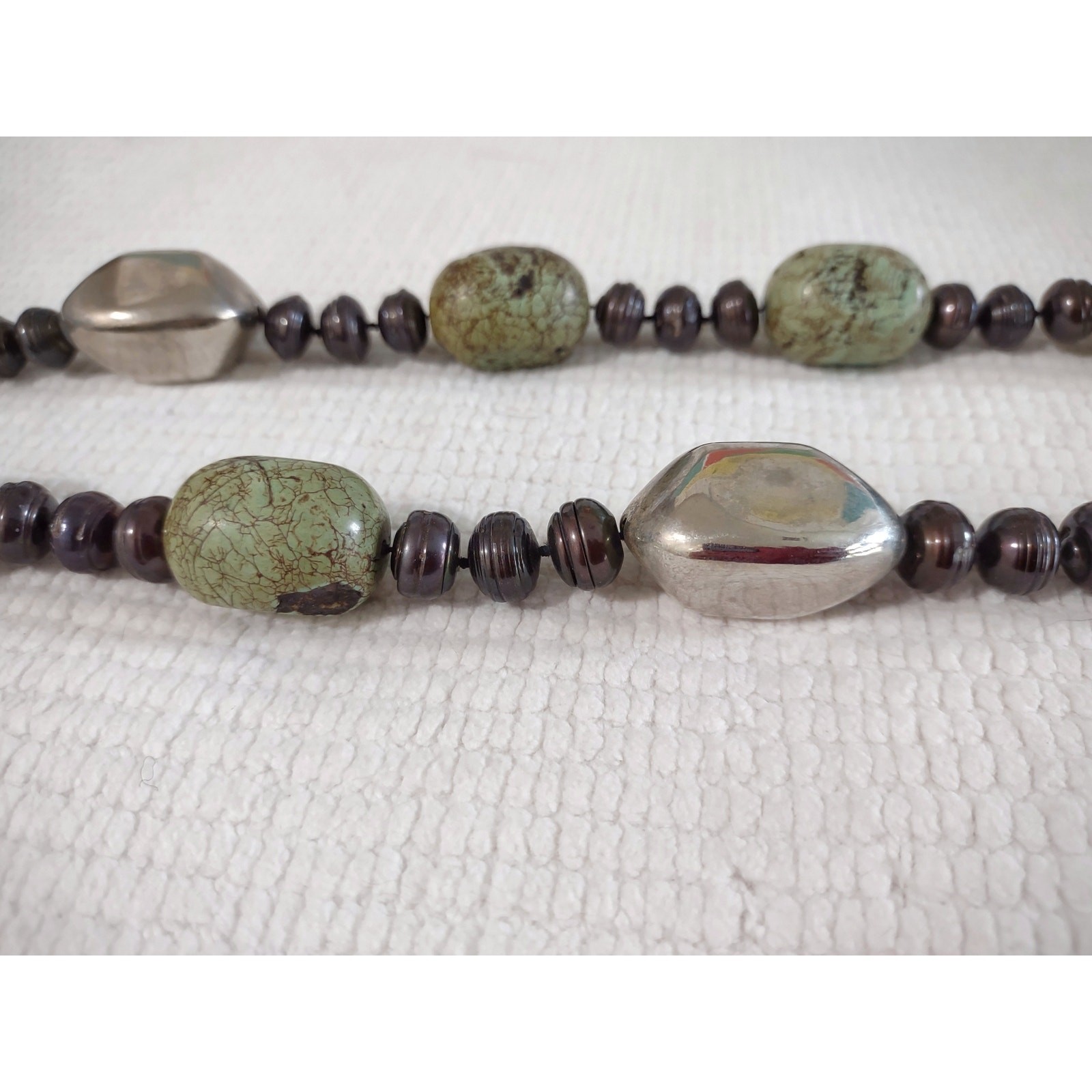 Chunky Jasper Stone Statement Necklace Organic Stones Beads Southwestern Silver