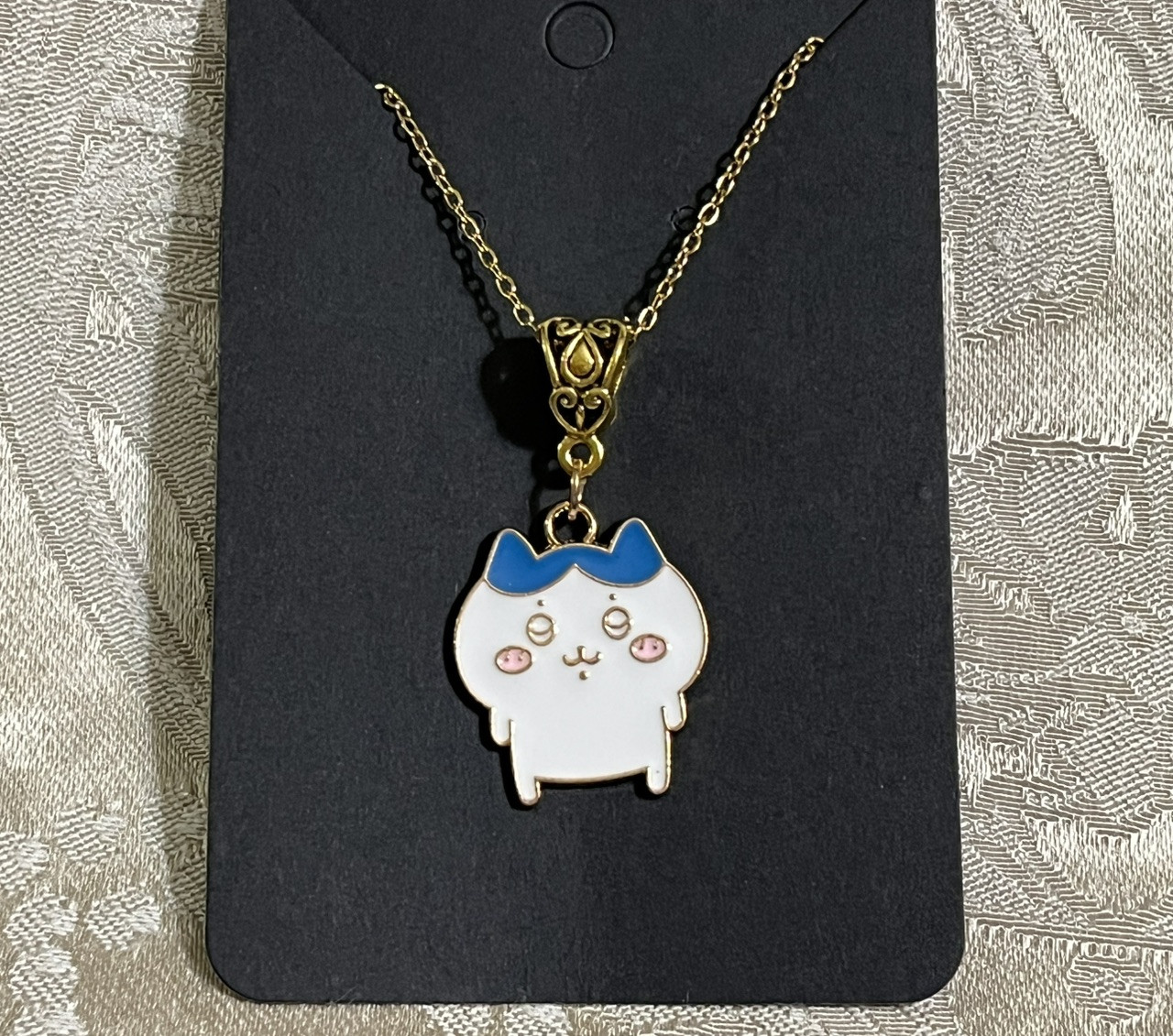 Kawaii Chiika Cartoon Blue Mouse Gold Dangle Fashion Casual Fun Necklace 18”