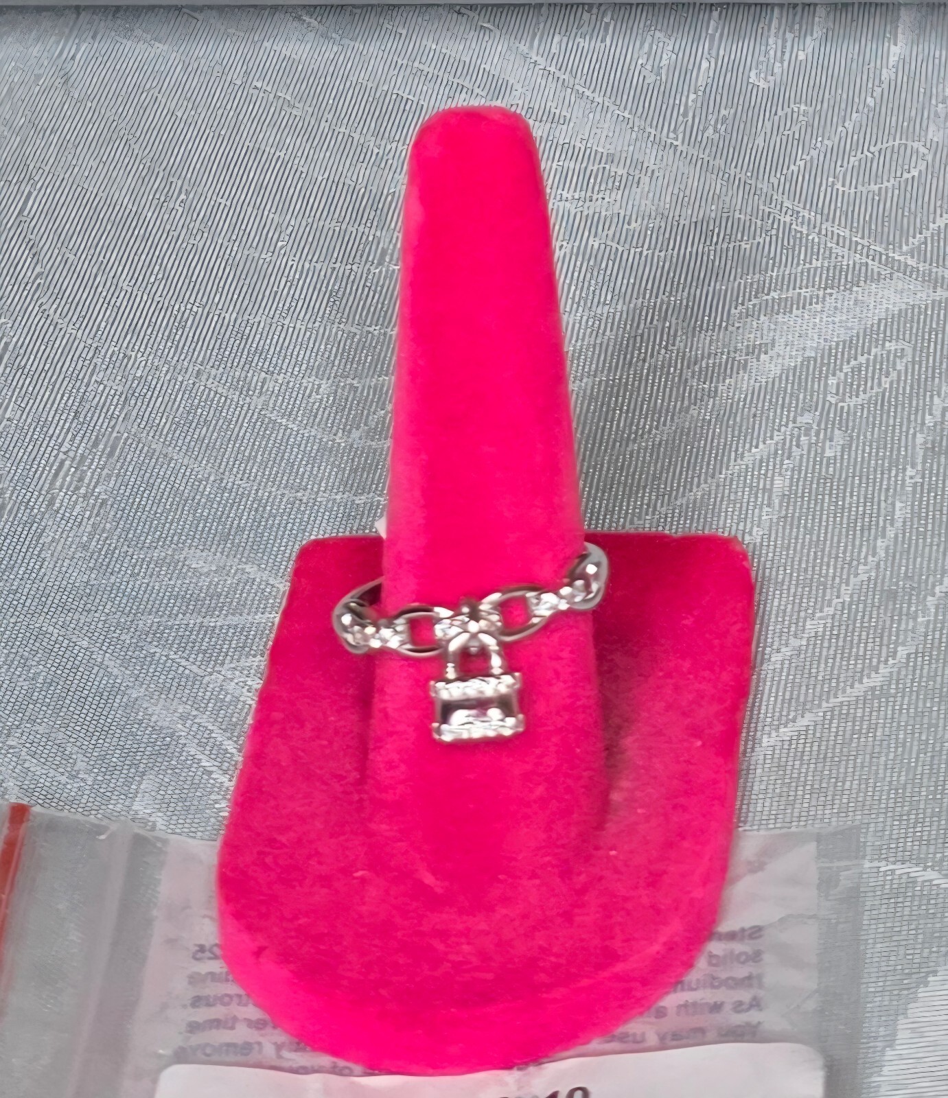 High Fashion Details Silver Ring with Cubic Zirconia Lock Charm Sz8