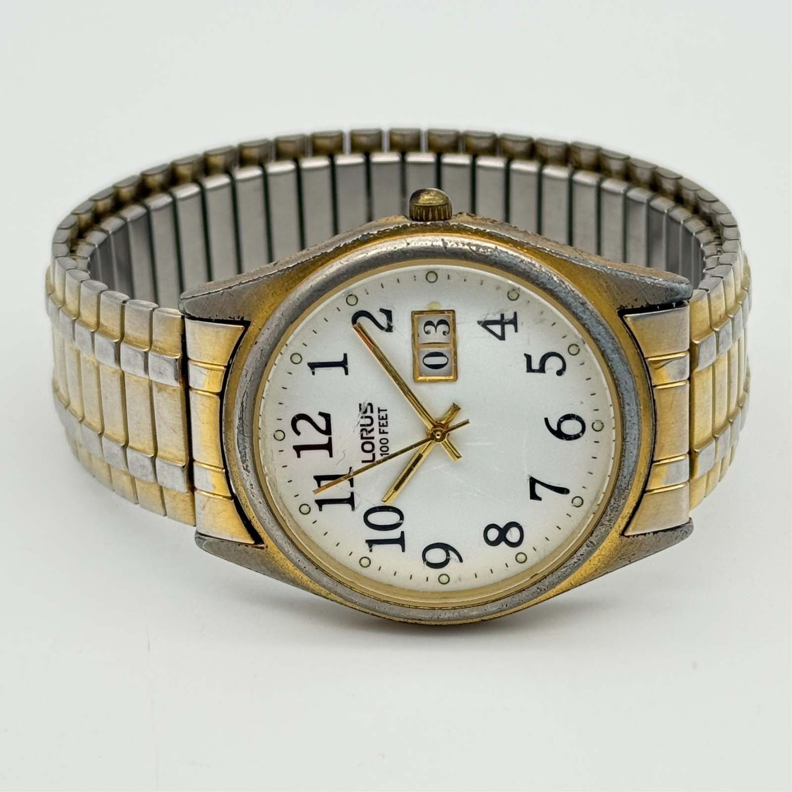 Men’s LORUS Gold Tone Classic Big Date Bracelet Watch, 37mm, White Dial LR0066