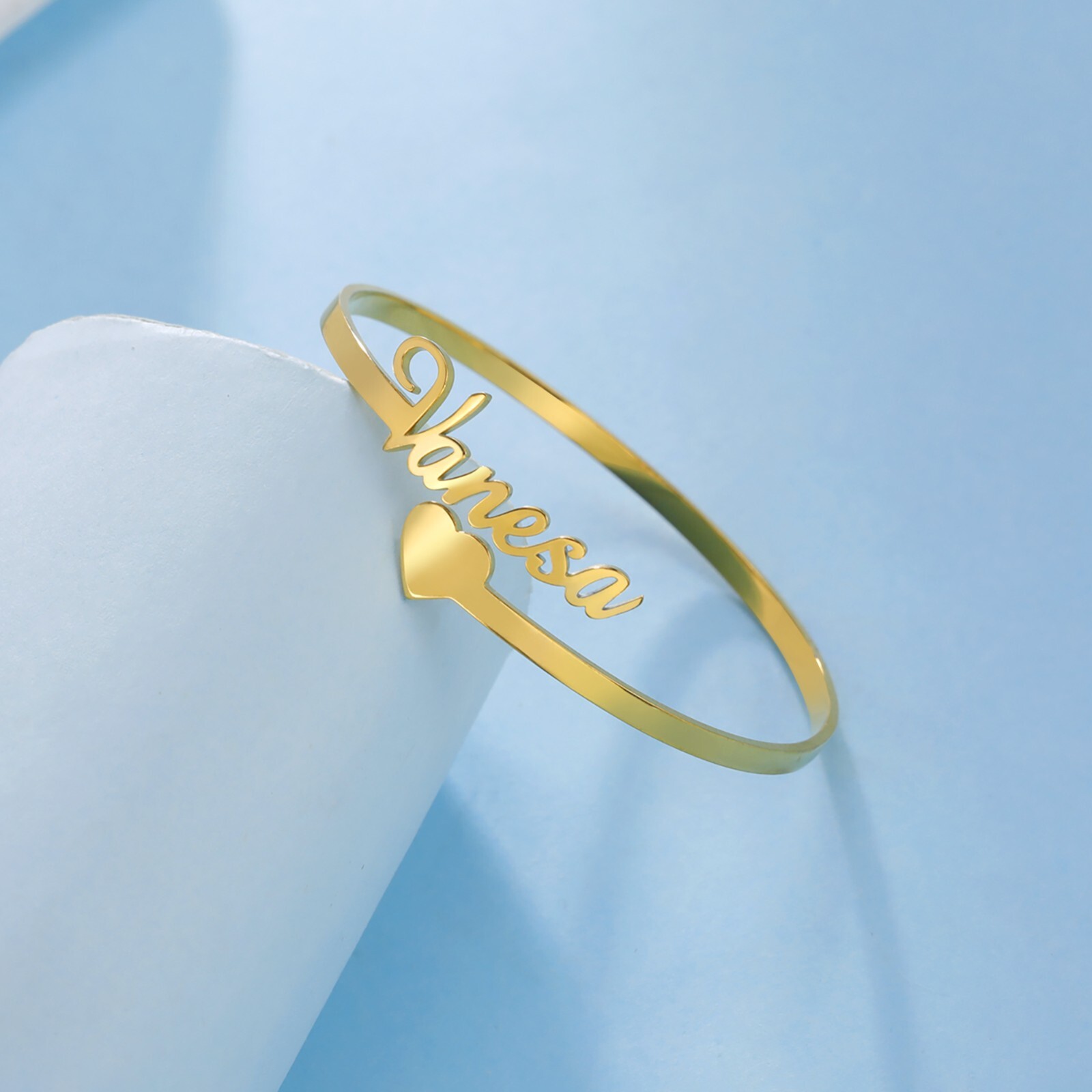 Custom Name Bangle Nameplate Open Cuff Bracelet Stainless Steel Women Jewelry