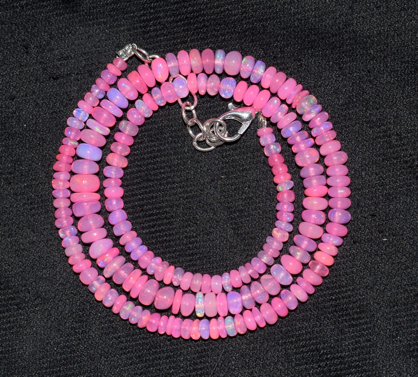 16″Natural Ethiopian Opal Welo Fire Opal Gemstone Bead Necklace