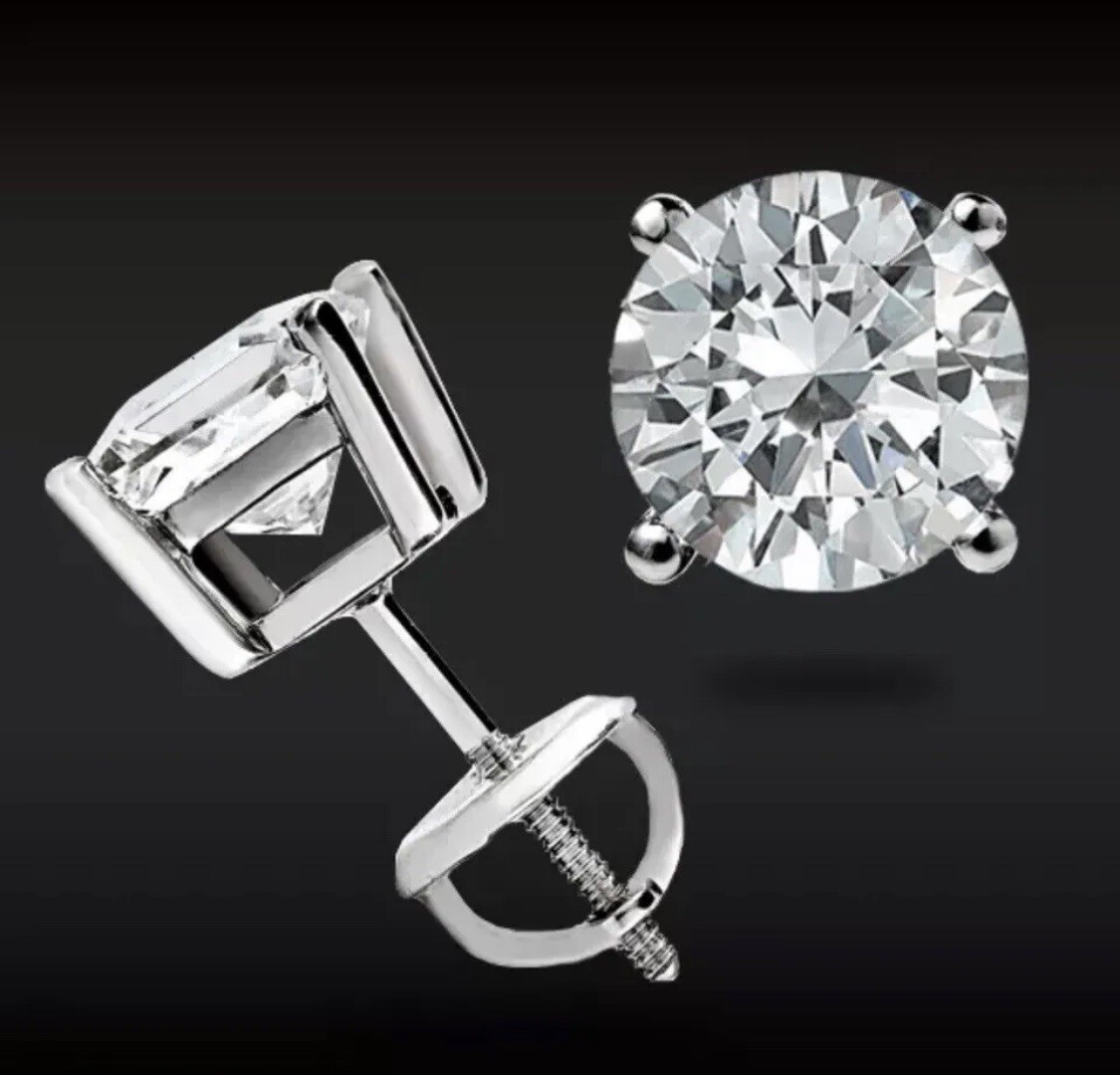 1 CTTW Real (Natural) Round Moissanite Solitaire Stud Earrings in 14K White Gold