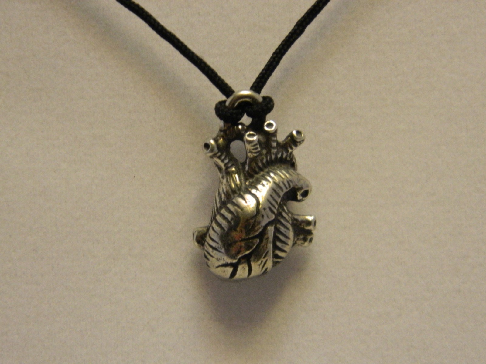 Anatomical Heart Pewter Pendant Lead free 1″ x .75″ Corded Made in USA