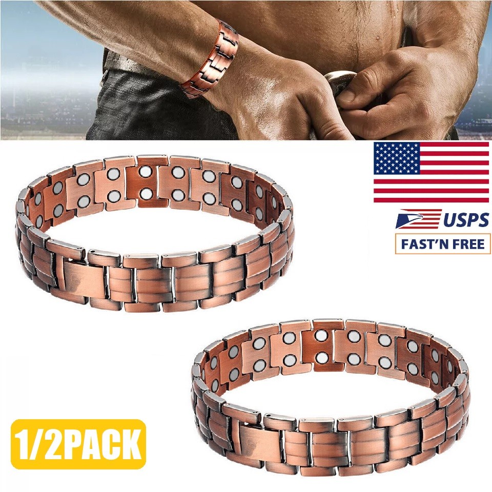 1/2Pack Pure Copper Magnetic Bracelet Arthritis Pain Therapy Energy Cuff Bangle
