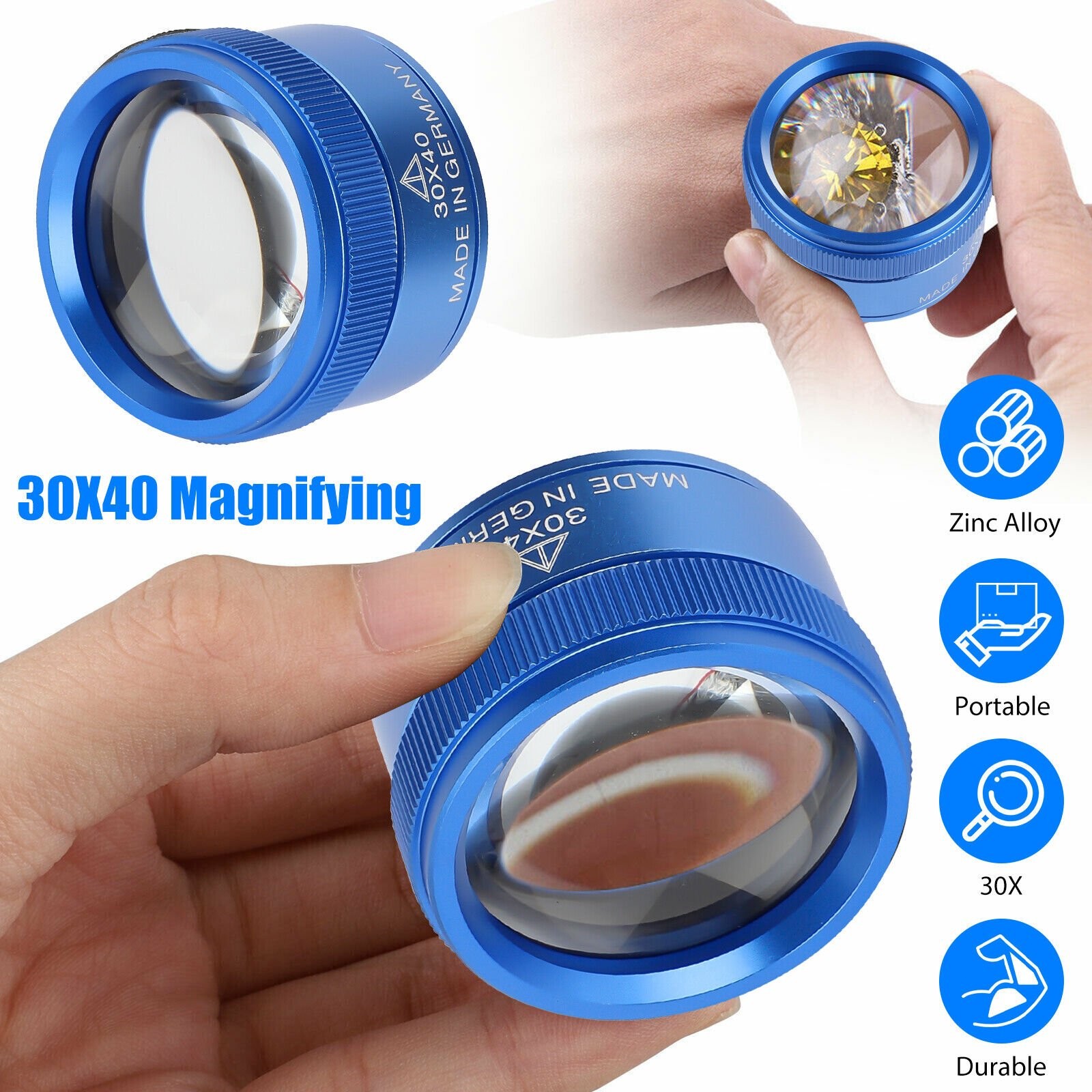 2× Jewelers Loupe Magnifier Light 30X 60X 90X Jewelry Loop Magnifying Glass US