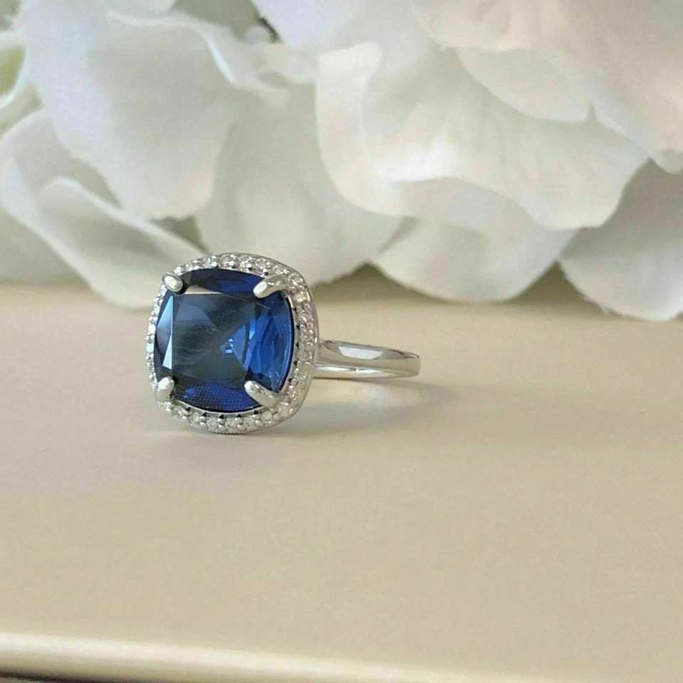 2.1Ct Cushion Cut Lab Created Sapphire Women Wedding Ring 14K White Gold Plated