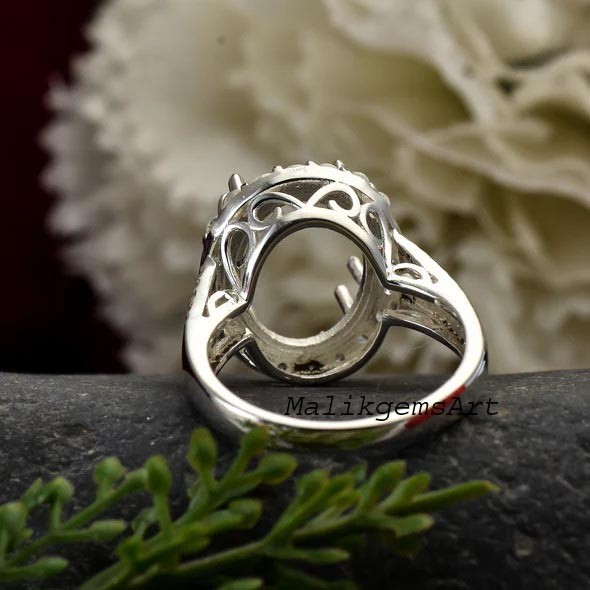 Oval Shape Semi Mount Ring 925 Sterling Silver CZ Setting Blank Stone Ring #554