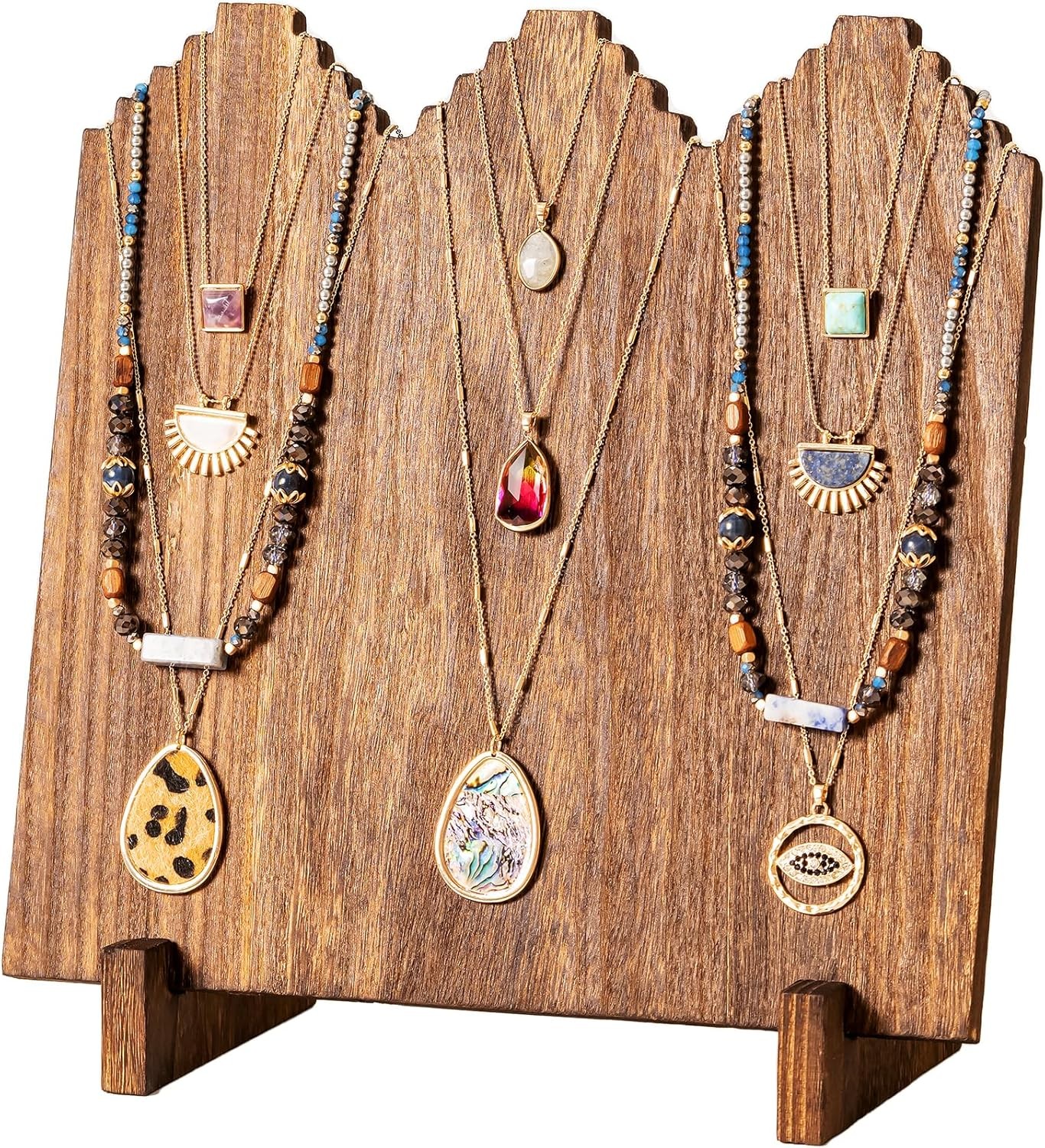 Lolalet Wooden Necklace Display Stands 11.81 x 5.9 x 12.99 inches, Dark Brown