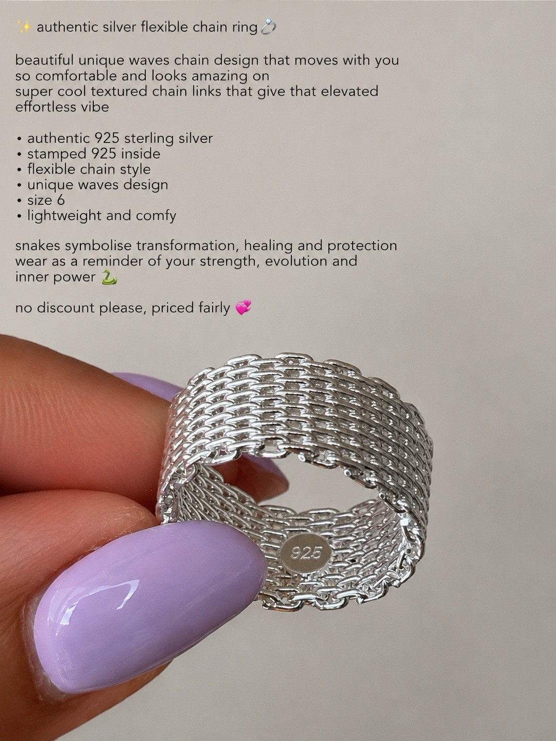 ✨ silver mesh chain ring 925 stamped size 6 ✨