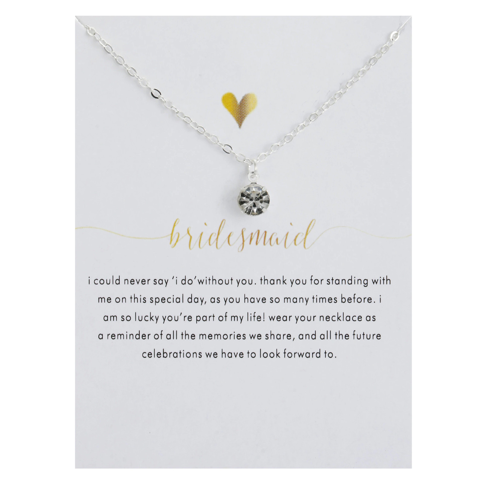 Bridesmaid Necklace Gift – Silver Chain Pendant Jewelry w/ Card – Wedding Party