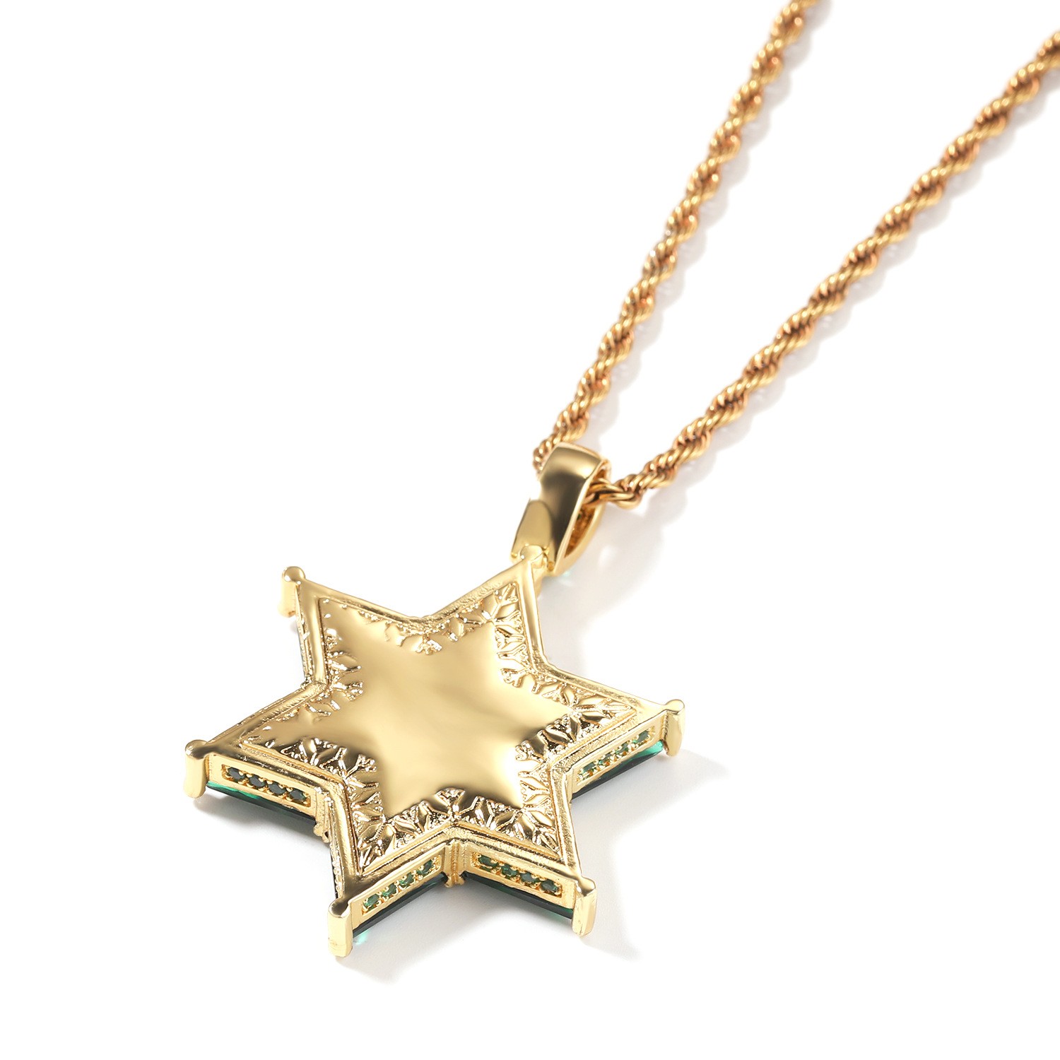 Hip Hop Jewelry Hexagram Pendant Bling Necklace CZ Gold Filled Chain Accessories