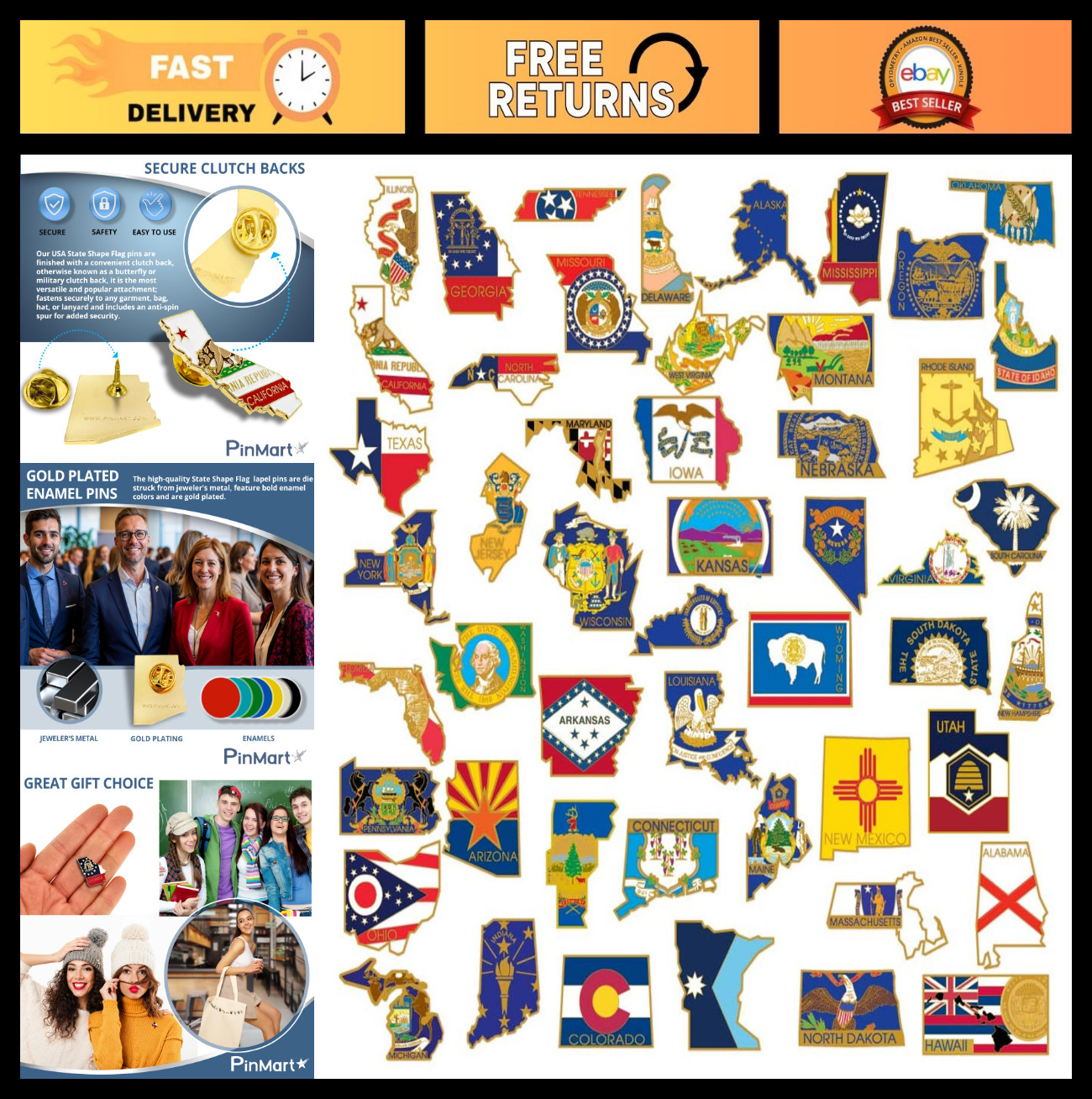 State Shape Flag Lapel Pin – Enamel Pin for Collectors, Gifts, & Events