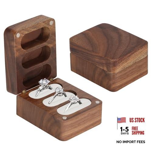 LETURE Wood Velet Ring Box 3 Slots – Personalized White Inner – White