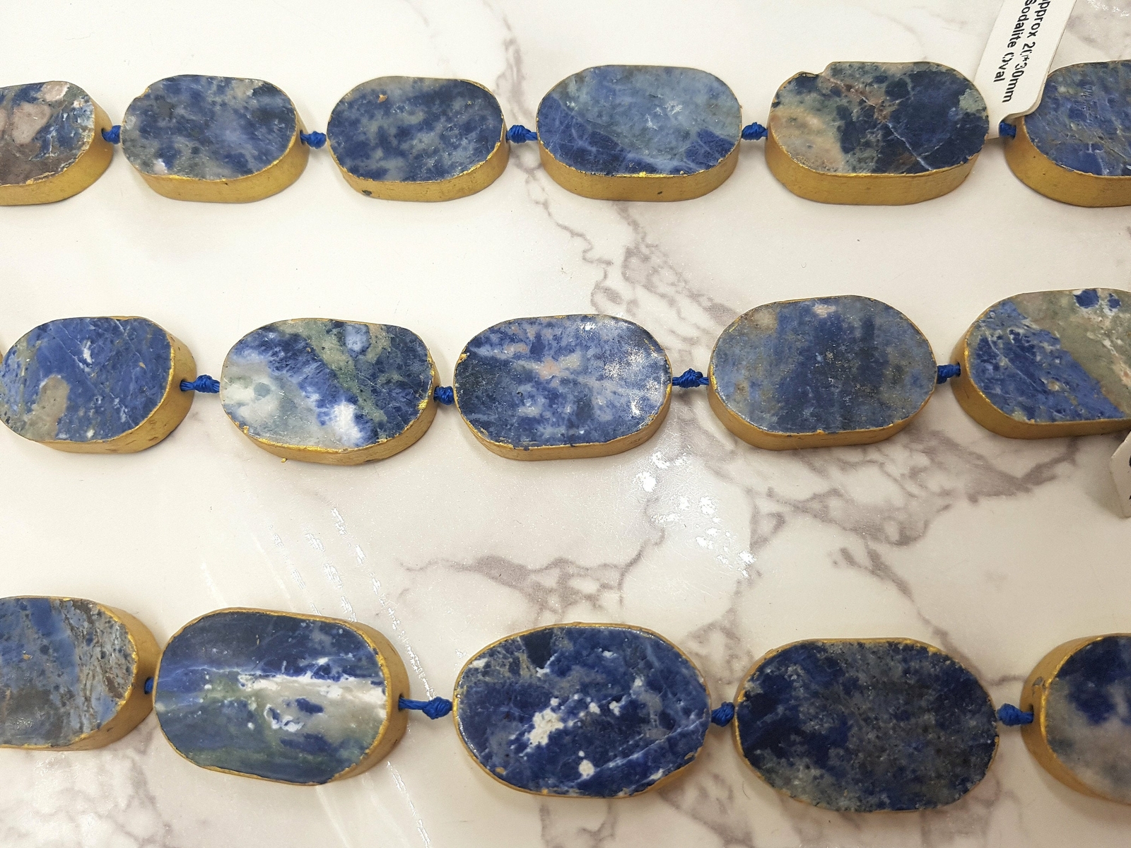 Sodalite Oval Bezel Slab Gold Leaf Edge Beads Approx 20x30mm 15.5″ Strand
