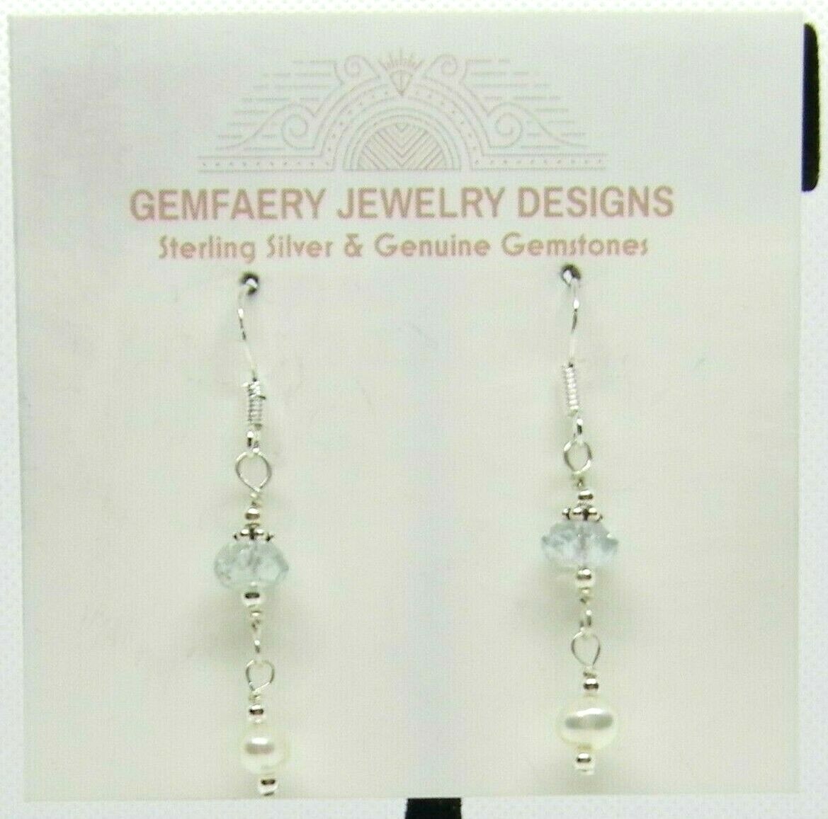 Sterling Silver Faceted AQUAMARINE Gemstone Dangle Earrings #2741…Handmade USA