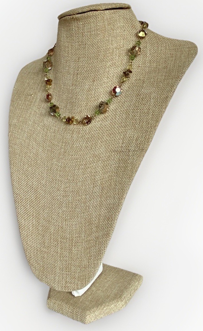 Vintage Adjustable Faceted Sparkly AB Crystal Necklace, 13-1/2″ to 17″