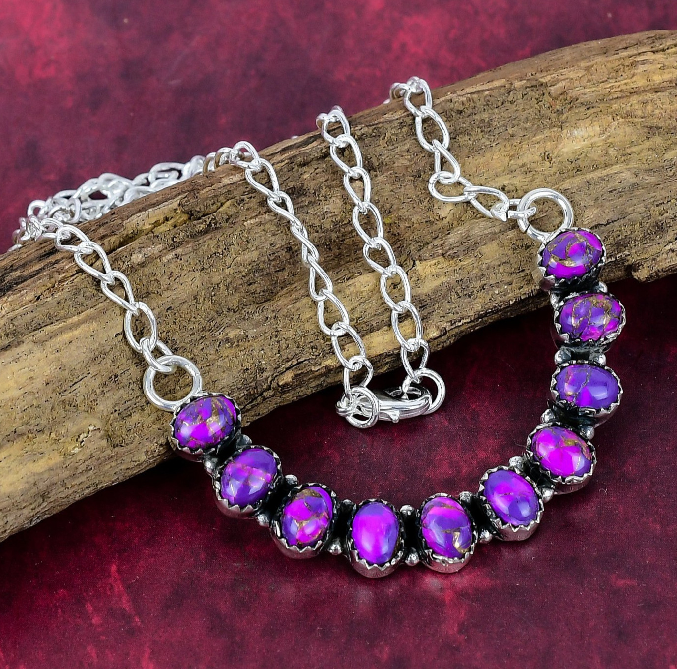 Purple Copper Turquoise Gemstone Handmade 925 Sterling Silver Necklace Jewelry
