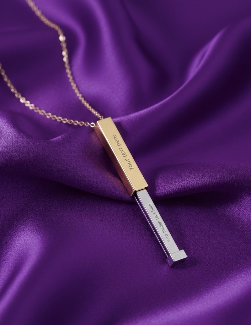 Personalized Hidden Message Necklace 18K Gold PVD Coating Sliding Bar