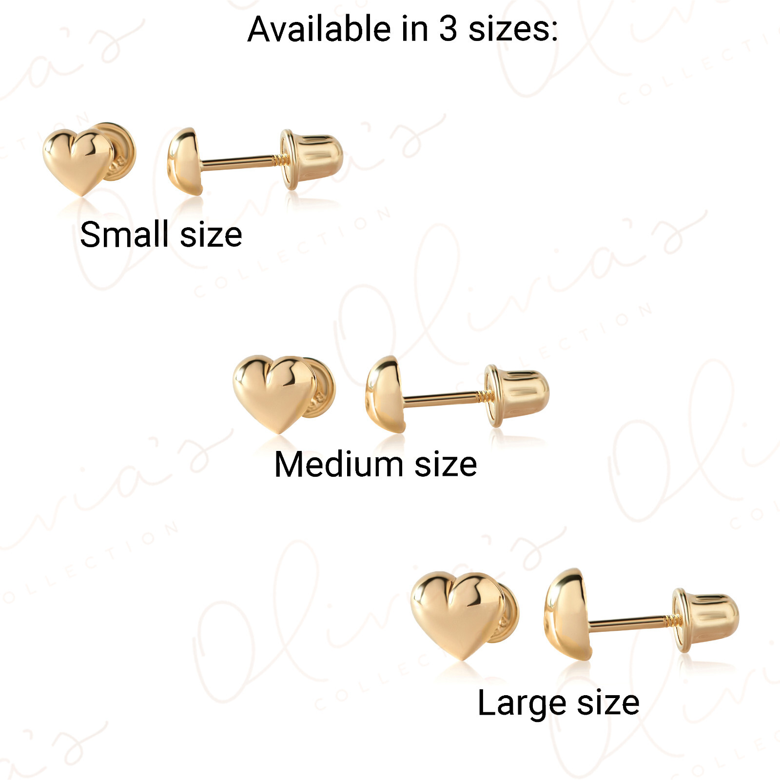 Olivia’s Collection 14k Solid Gold Heart Srew Back Stud Earrings